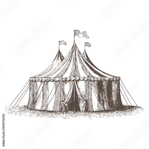 Hand-drawn engraving sketch of a circus tent vector illustration