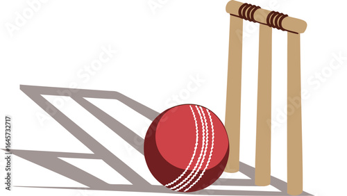 Cricket Ball and Wickets Illustration with Shadow.