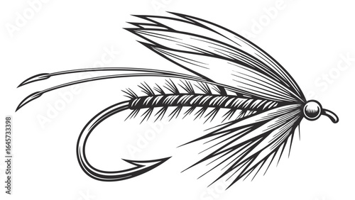 Detailed Line Art Illustration of a Fishing Fly.