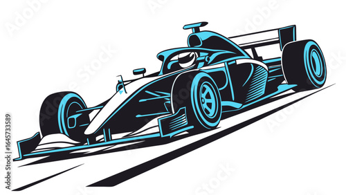 Dynamic Blue and Black Formula One Race Car in Motion.