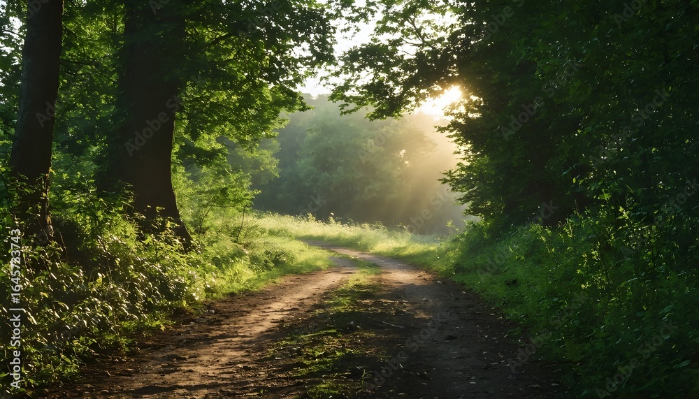 Fototapeta premium morning in the forest,Peaceful Evening Trail Through Nature.