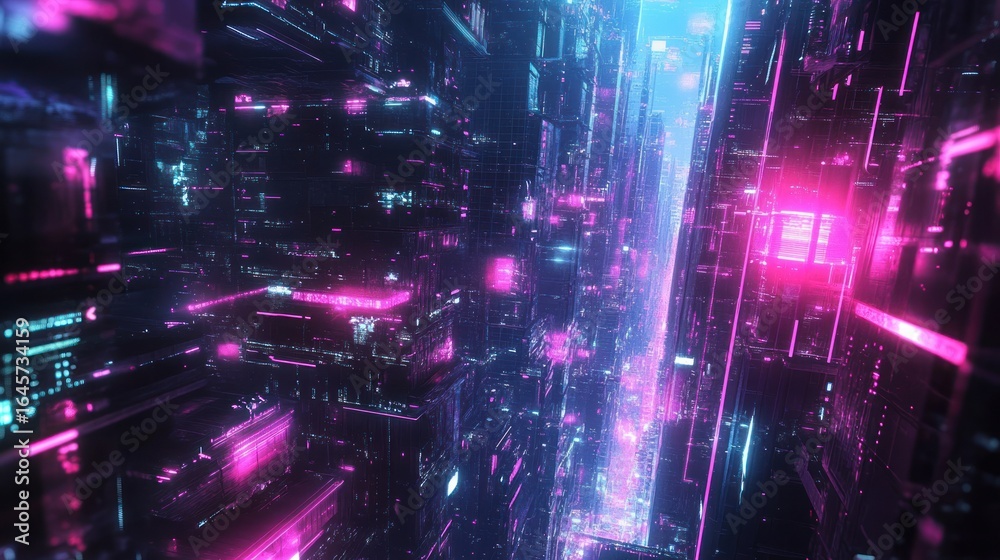 Fototapeta premium Cyberpunk city, futuristic neon glow