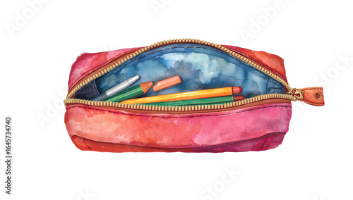 Watercolor red pencil case isolated