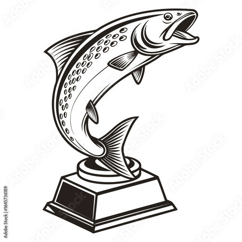Attractive vector illustration of a fishing competition trophy in fish shape, perfect for event posters, angling award designs, and sport fishing branding.