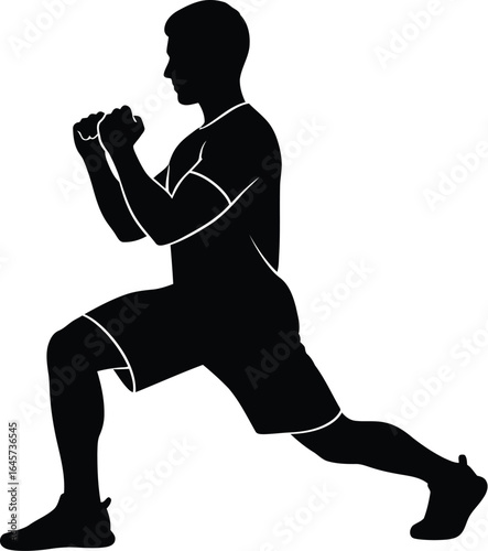 Silhouette of a man doing lunge exercises with dumbbells
