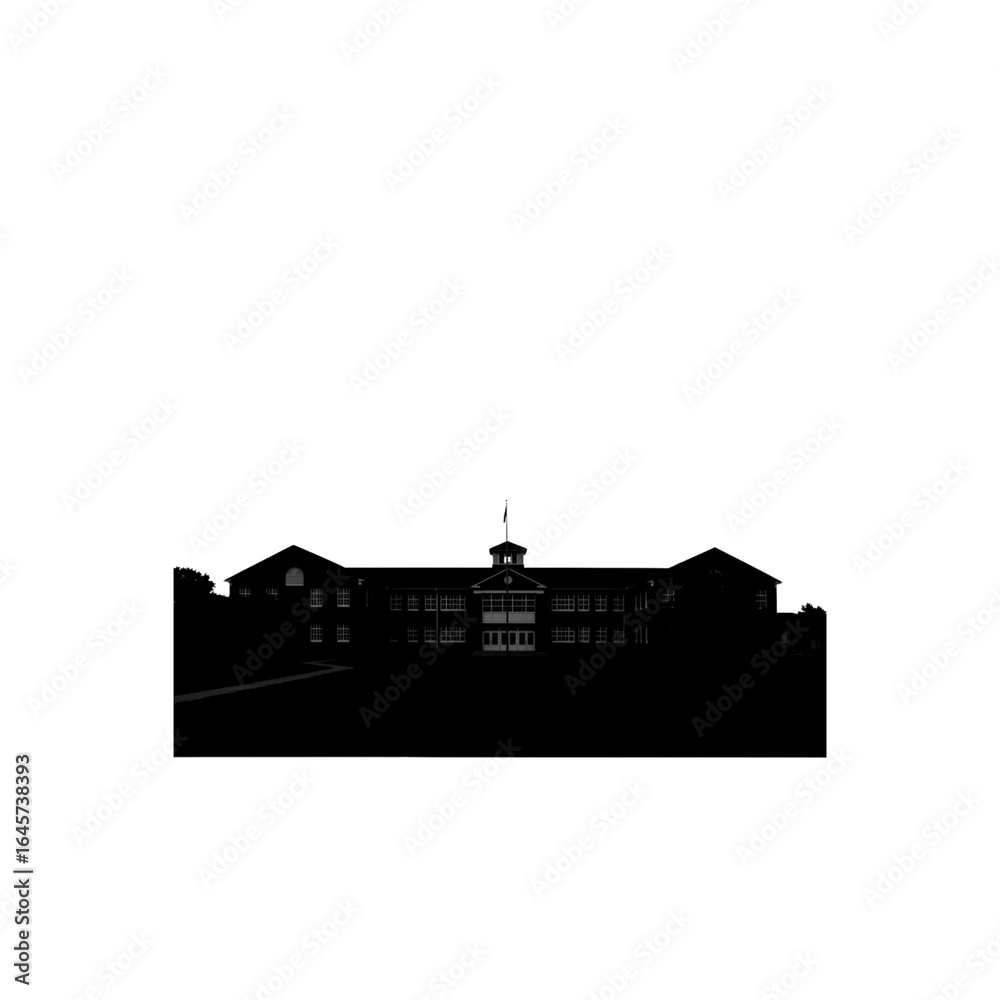 Naklejka premium Silhouette of a grand building against a black background creating a mysterious and dramatic architectural shot perfect for artistic purposes