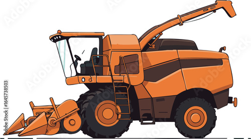 Orange Agricultural Combine Harvester Machine Vector Illustration for Farming Equipment Design 