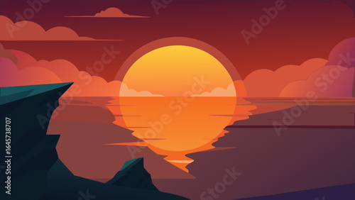 Spectacular Sunset Reflection in Ocean from Dramatic Cliff Viewpoint