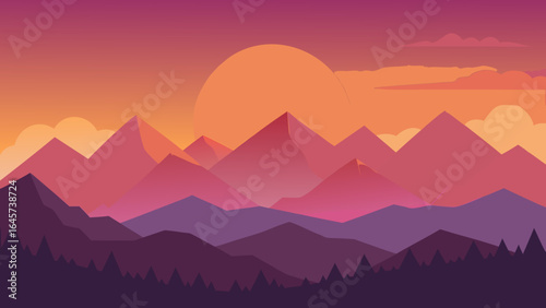Breathtaking Sunset Over Majestic Mountains with Soft Gradient Sky