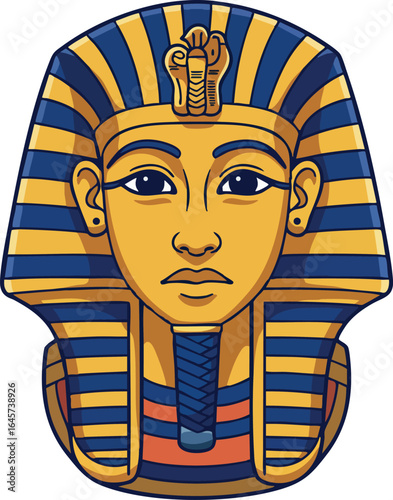 Ancient Egyptian Pharaoh Mask with Gold and Blue Stripes Vector Illustration 