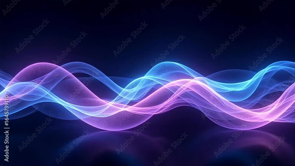 Dynamic glowing blue and pink waves flow smoothly across a dark, reflective background, evoking energy and movement. Dynamic glowing blue and pink waves flow smoothly across a dark, reflective background, evoking energy and movement.