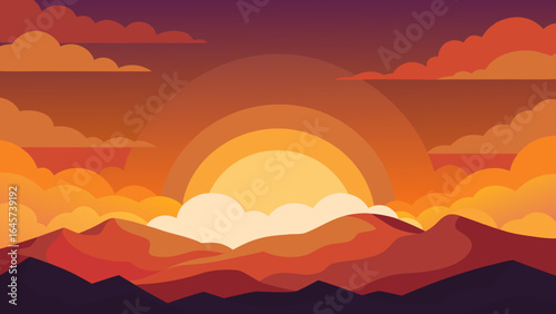 Sunset with Dramatic Cloud Formations over Rolling Hills