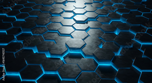 Stunning 3D hexagonal pattern with vibrant blue glowing edges for modern tech design