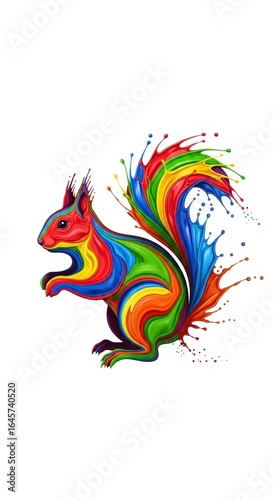 Wallpaper Mural Splashing multicolored rainbow paint shaped like a squirrel on a solid white background Torontodigital.ca