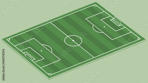Isometric View of a Green Soccer Field with White Lines.