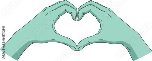 Zombie hands heart shape, undead love gesture, green creepy illustration, scary cartoon design, spooky halloween symbol, horror romantic art, vector graphic drawing