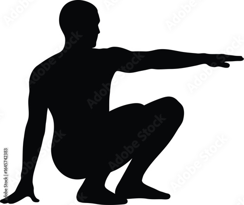 Silhouette of a man doing a squat exercise, representing fitness, health, and an active lifestyle with minimalist design