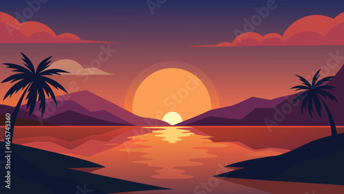 Sunset Glow Over a Calm Lagoon with Peaceful Waters