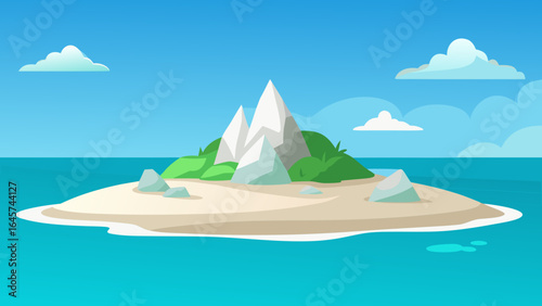 Island with White Sand Beach and Crystal Clear Ocean Water