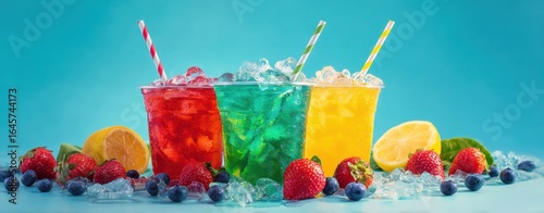 The Rainbow Fruit Punches on Ice with Citrus Slices and Berries Display