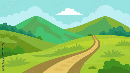 Rustic Country Dirt Road Through Lush Green Hills