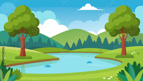 Tranquil Park Lake Surrounded by Vibrant Green Grass