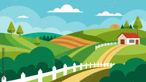 Picturesque Countryside with Rolling Hills and White Fences