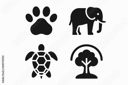 Wildlife and nature conservation icons set