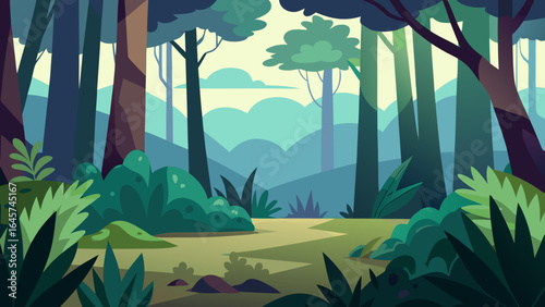 Tranquil Shaded Forest Clearing with Abundant Green Plants