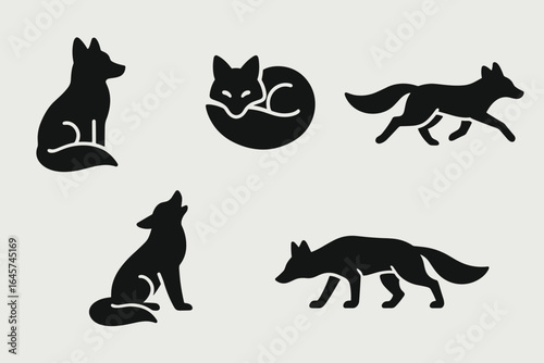 Wild fox icons set – forest wildlife, animal species, nature and ecology symbols, simple line style