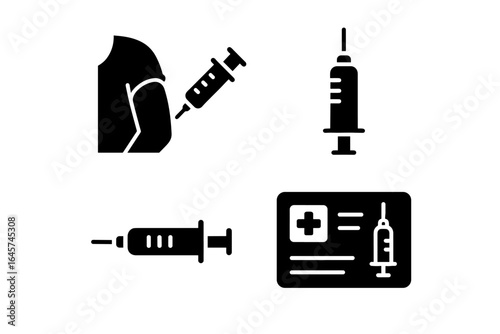 Vaccination icon set – immunization symbols, healthcare protection, medical treatment, simple line style