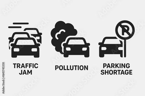 City traffic problems icons set