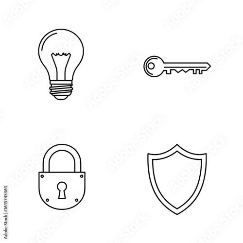Collection of psychological health-themed icons including light bulb, key, lock, shield  