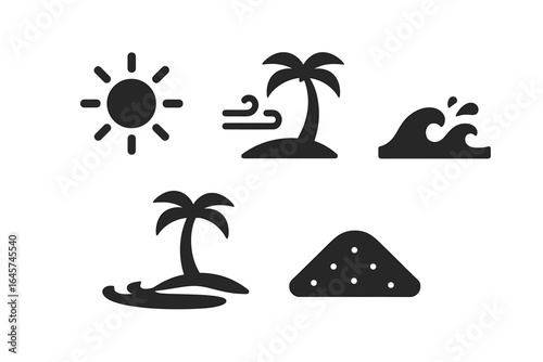 Tropical island and weather icons set