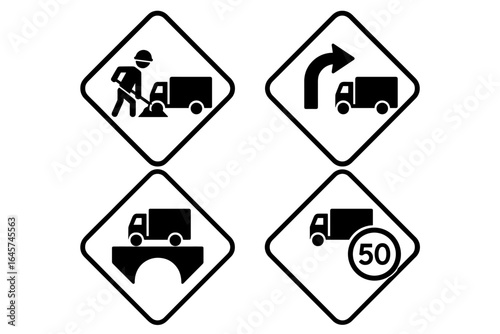 Truck warning road signs icons set