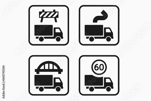 Truck road signs icons set