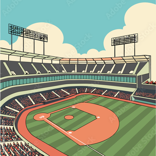RetroStyle Baseball Stadium Illustration with Spectators.