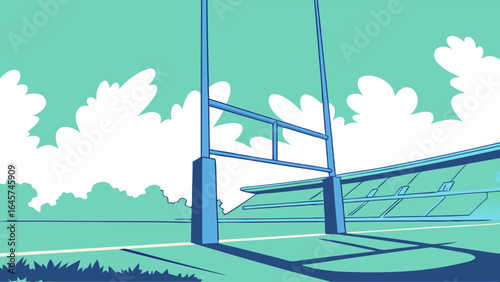 Rugby Goalposts at a Stadium on a Sunny Day.