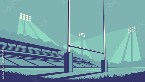 Rugby Goalposts at Night Stadium.