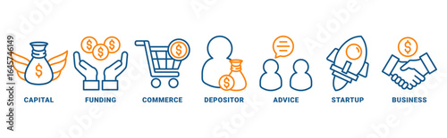 Angele Investor icon set vector concept with icon of capital, funding, commerce, depositor, advice, startup, business 