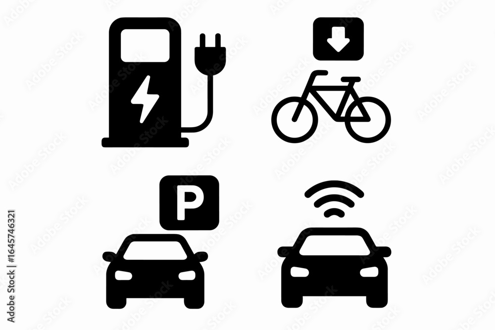 Smart Mobility and Transport Icons Set Smart Mobility and Transport Icons Set