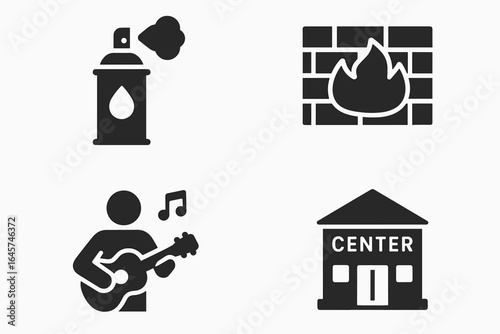 Urban culture icons set – street lifestyle, modern city trends, youth expression, simple line style