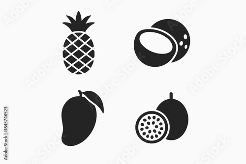Tropical fruit icons set – exotic fruits, summer food collection, healthy nutrition symbols, simple line style