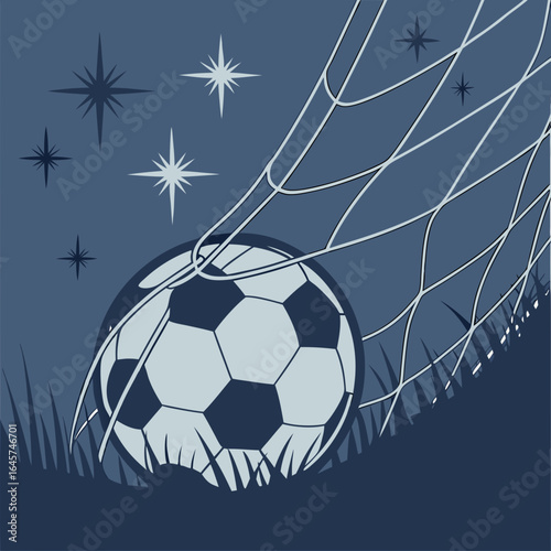 Soccer Ball Entering Goal Net at Night.