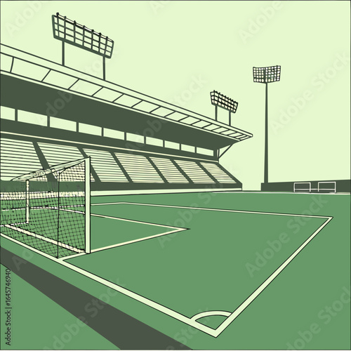 Soccer Field Goal and Stadium Stands Illustration.