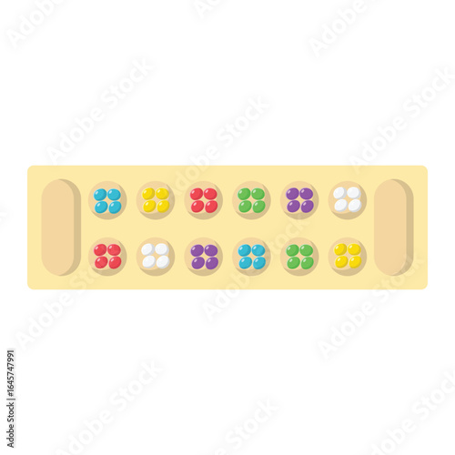 Mancala Traditional Board Game Flat Illustration. Clean Icon Design Element on Isolated White Background