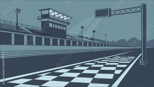 Vector Illustration of a Race Track and Grandstand.