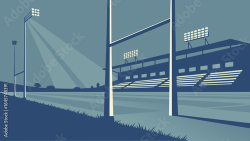 Vector Illustration of a Rugby Stadium at Night.