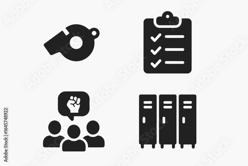 Team activism icons set – social movement, group advocacy, community empowerment, simple line style