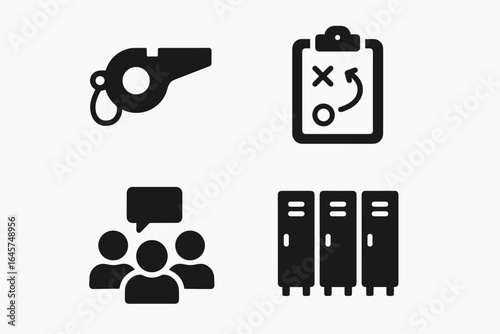 Team motivation icons set – teamwork success, leadership inspiration, group achievement, simple line style
